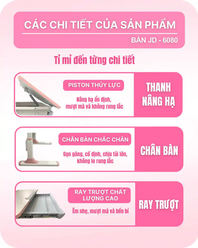 Bàn học thông minh JD-6080 có thể điều chỉnh độ cao