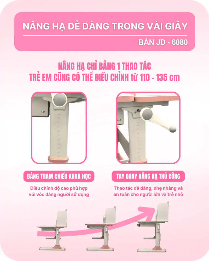 Bàn học thông minh JD-6080 giúp trẻ có tư thế ngồi học đúng