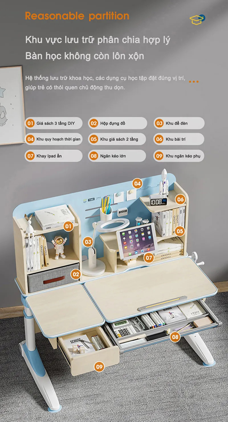 Bàn học thông minh tiết kiệm không gian