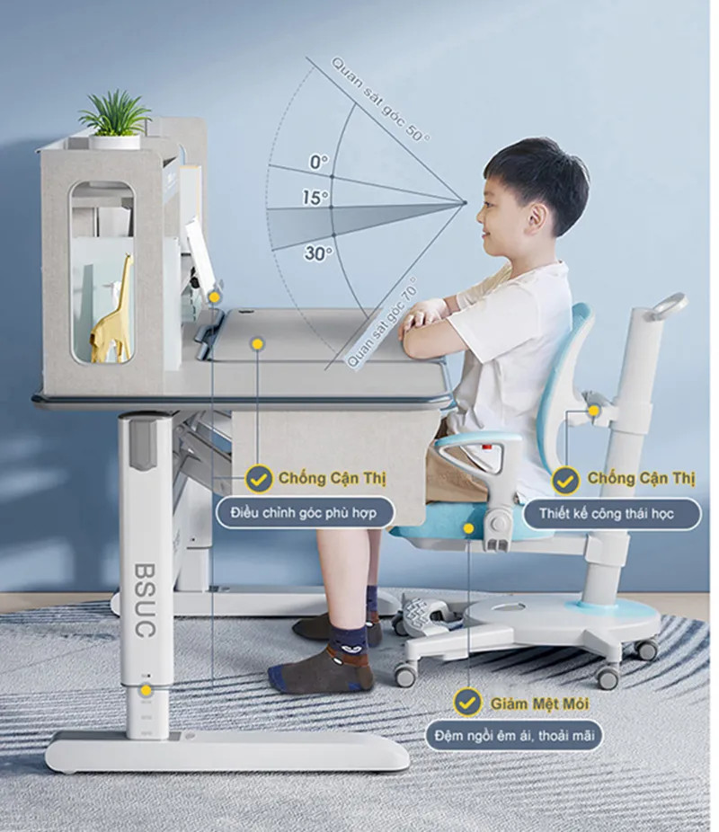 Bàn thông minh giúp tạo góc nhìn và khoảng cách học tập chuẩn cho bé