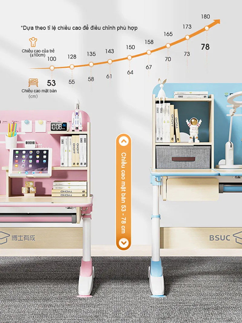 Điều chỉnh chiều cao bàn học