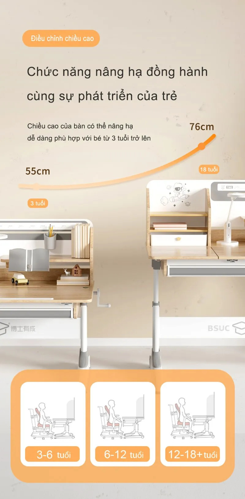 Điều chỉnh độ cao bàn học phù hợp với sự phát triển của trẻ
